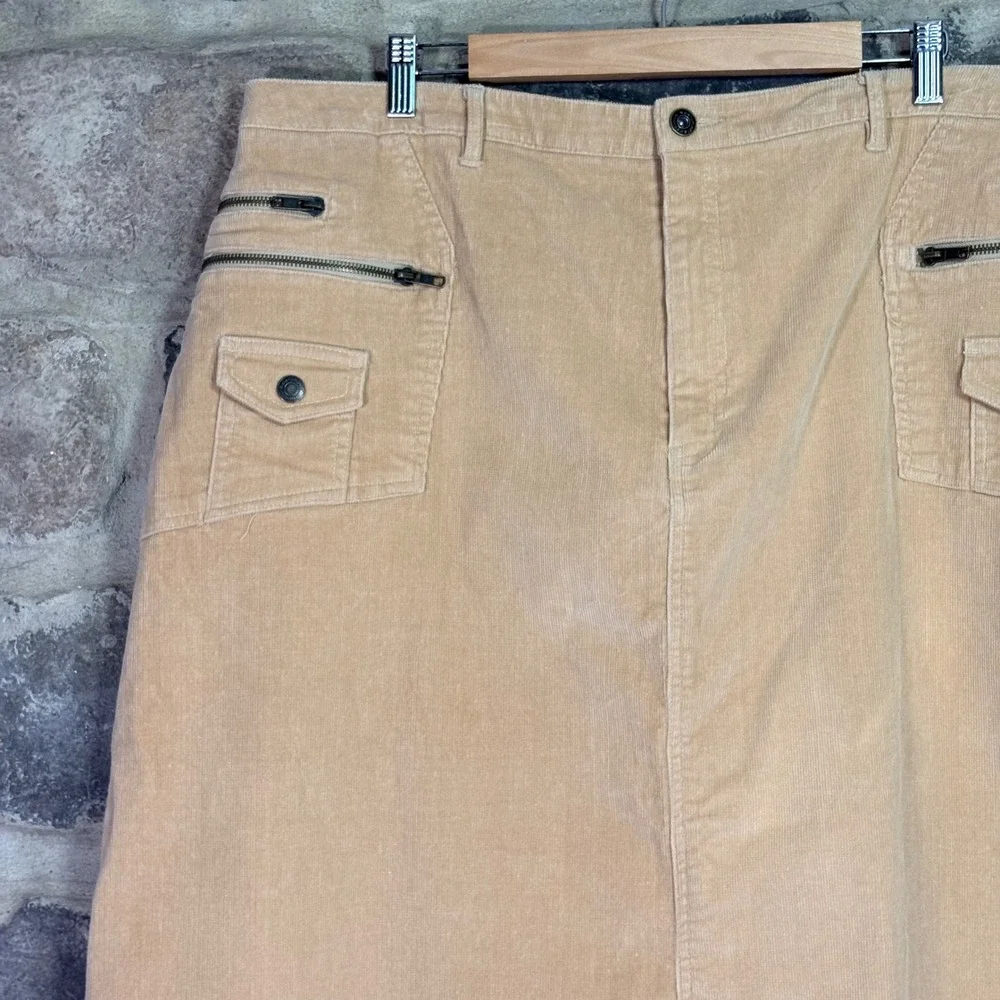 Denim 24/7 Womens Tan Corduroy Maxi Skirt Plus Size 22W Cargo Pockets Stretch